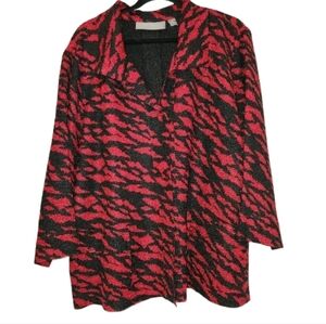 Chico's Travelers Rich Red/Black Print Crepe Jacket Button Front Size 3 (XL)